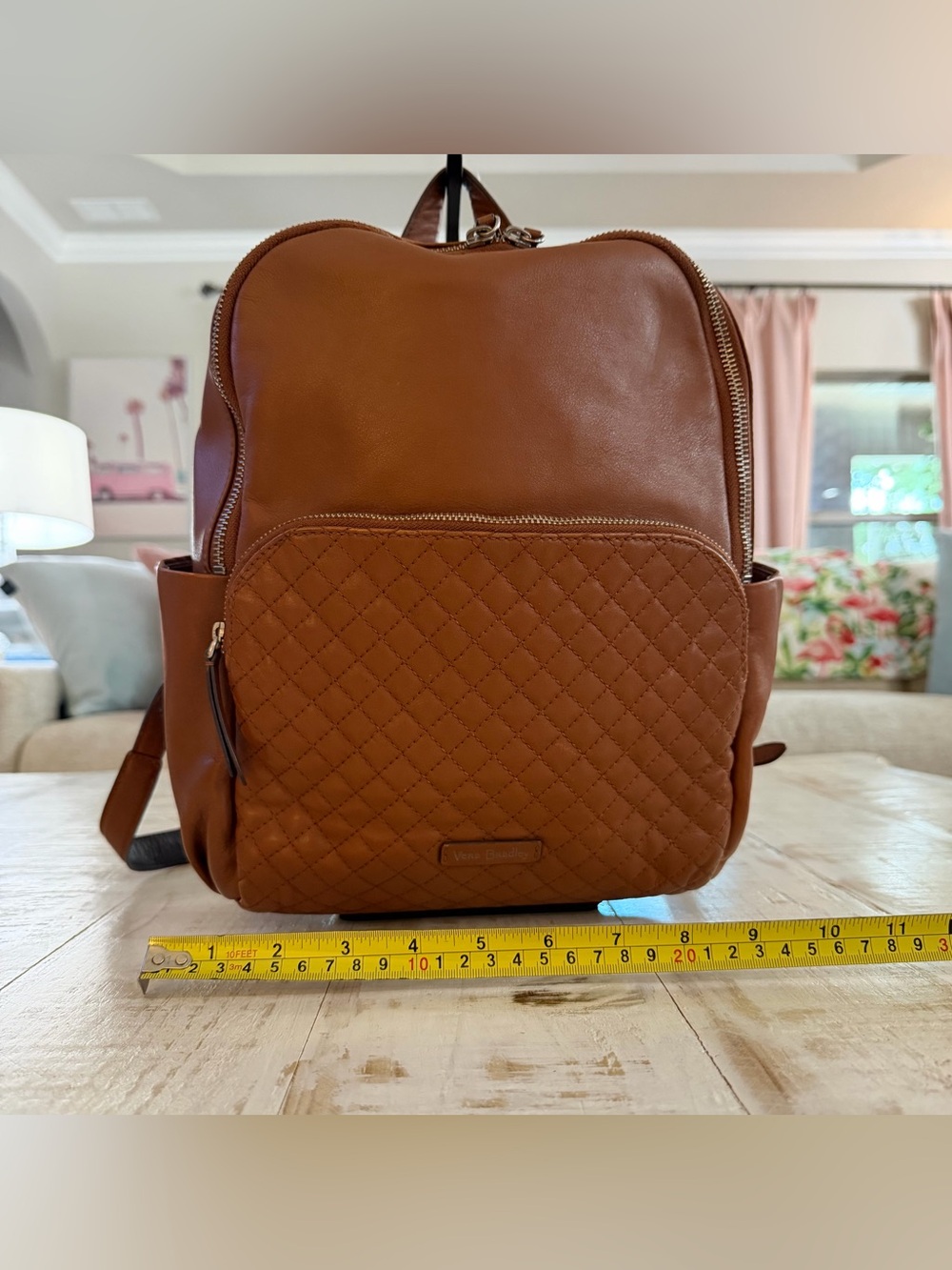 Vera Bradley Mini Backpack Leather Classic Mocha Camel Brown Purse Quilted Bag